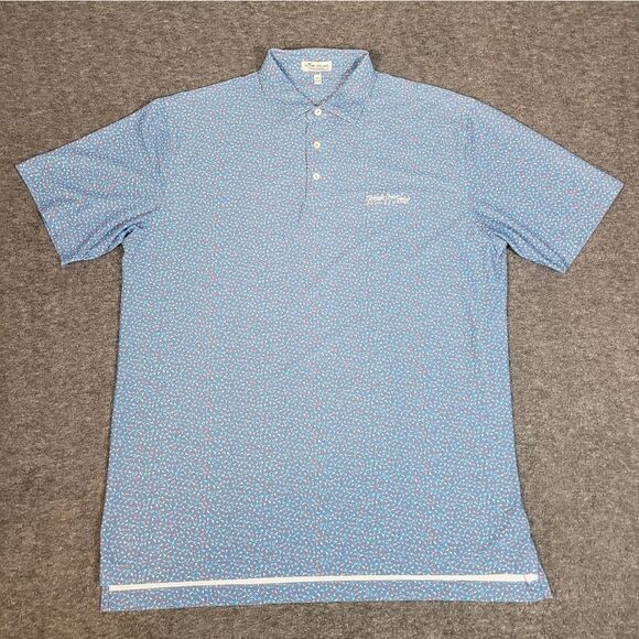 Peter Millar Mens Golf Polo Shirt Size L  Blue Birds Print Single Creek Club - Picture 1 of 12